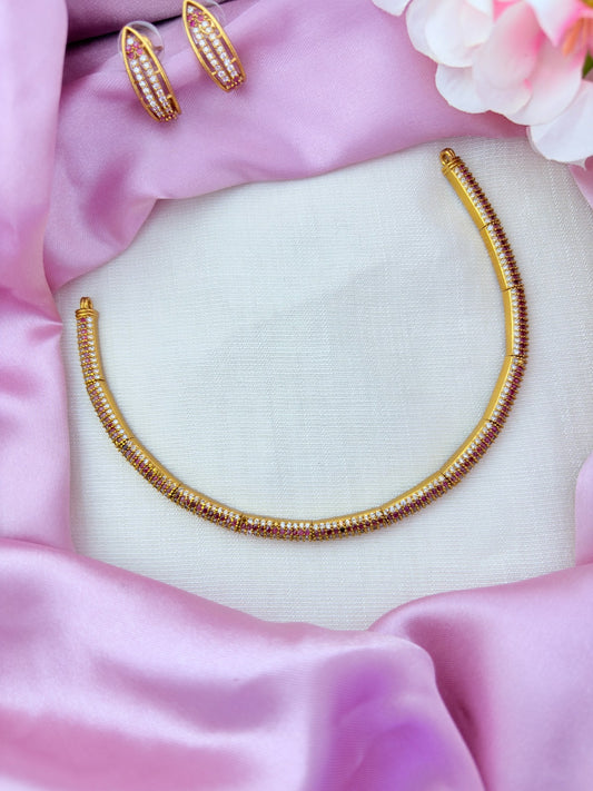 Classic premium matte finish necklace and earrings adorned with AD stones