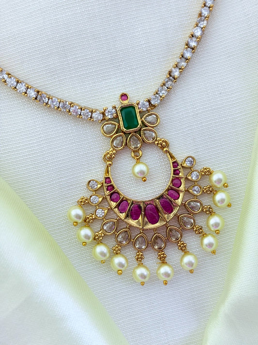 Premium matte finish necklace beautifully crafted with classic stones and pearl drops