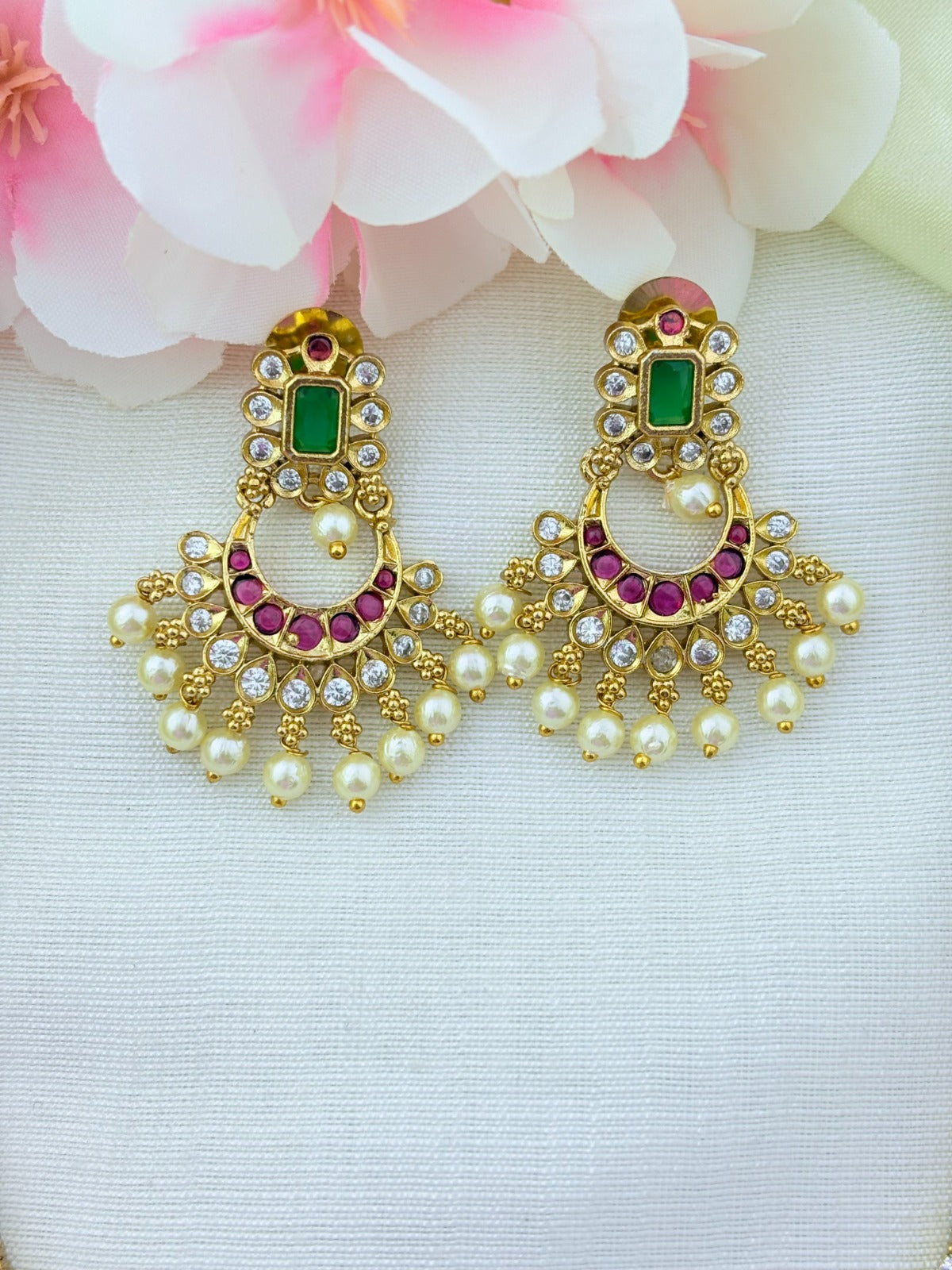 Premium matte finish necklace beautifully crafted with classic stones and pearl drops