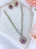 Elegant premium matte finish floral pendant necklace and matching earrings adorned wtih CZ stones