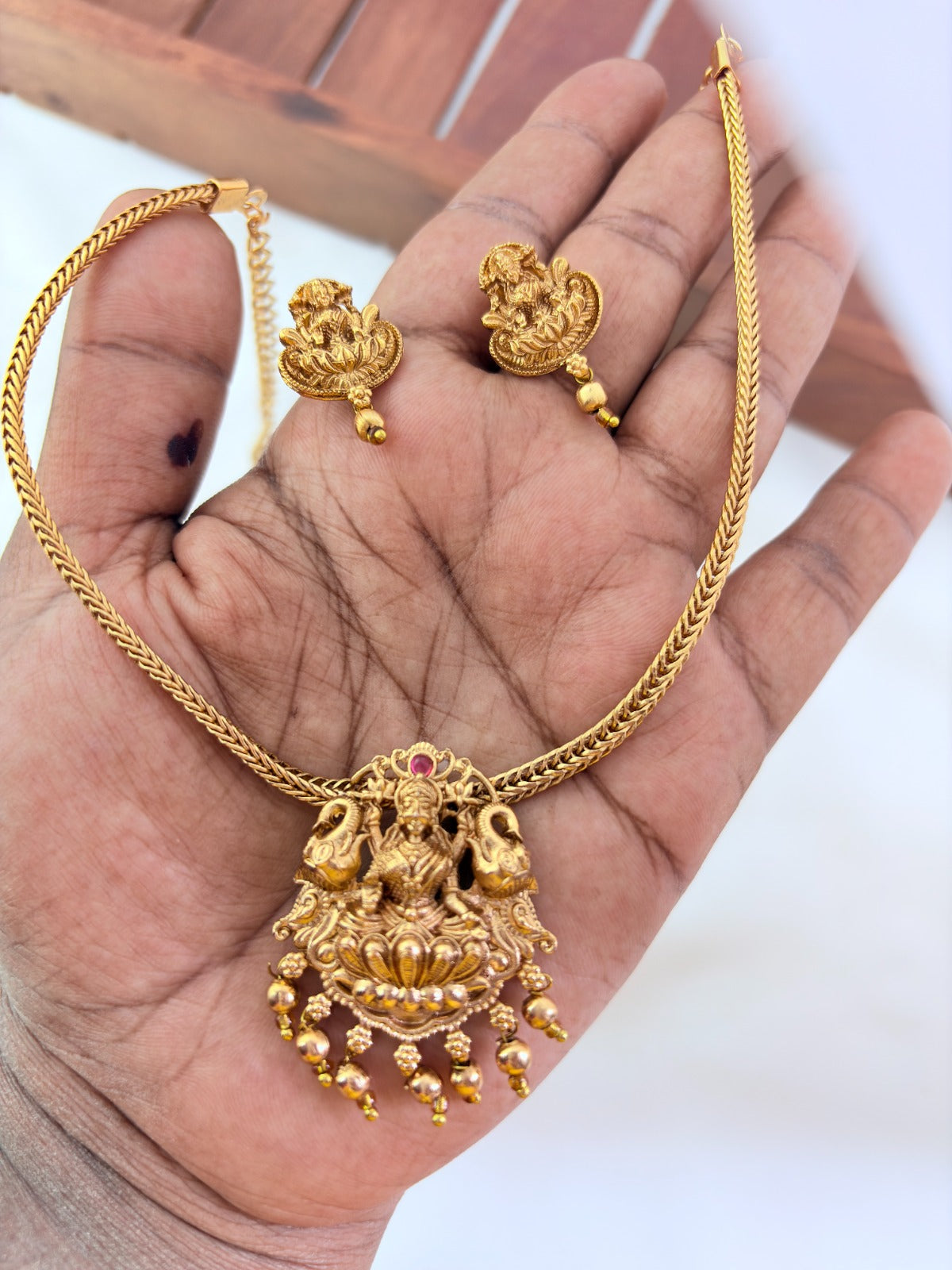 Timeless design with divine touch matte finish Lakshmi choker with earrings