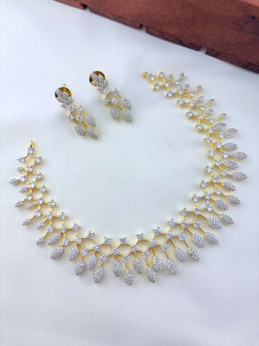 Premium craftsmanship Gj polished Diamond replica necklace with matching earrings