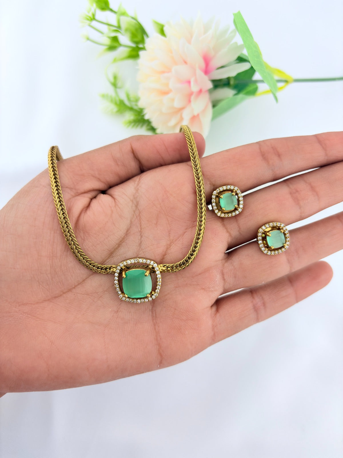 Premium matte finish AD necklace with matting stud