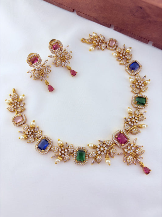 Premium matte finish neckset beautifully designed with pearls and stones