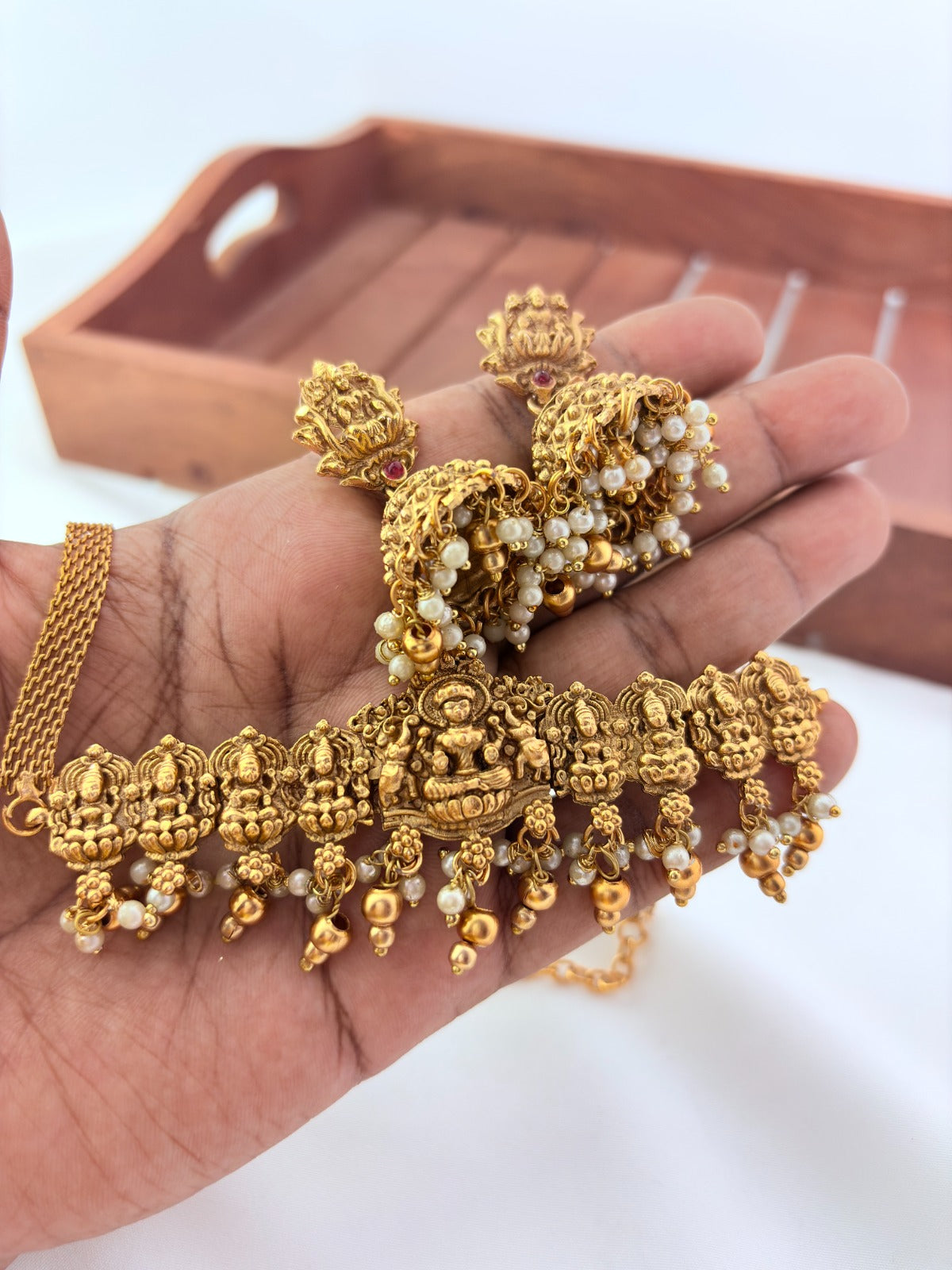 Temple inspired matte finish lakshmi choker