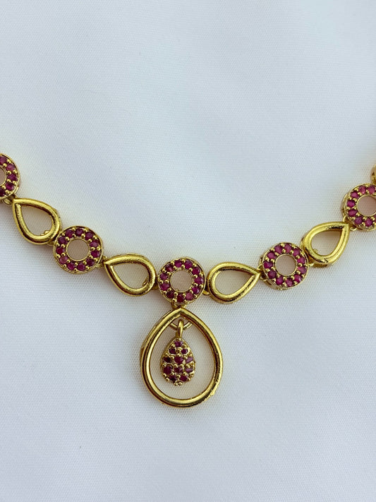 Stylish and elegance  adorned with AD stones - Premium matte finish necklace with matching earrings