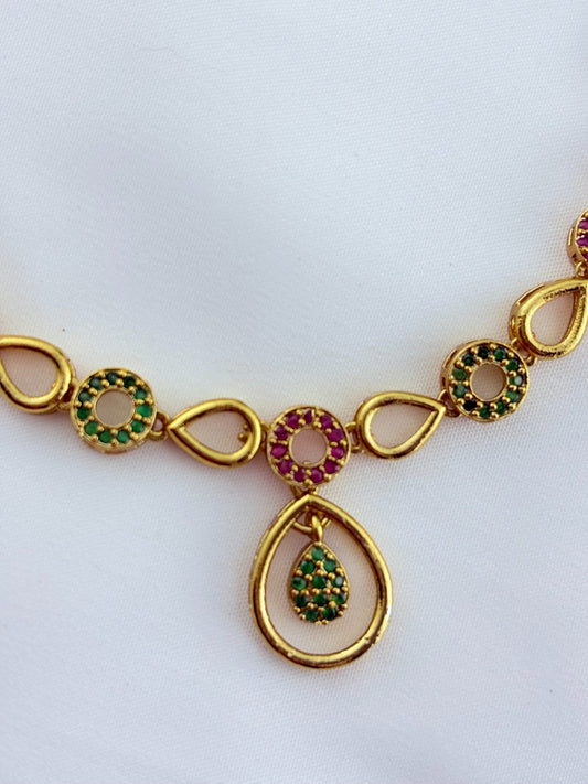 Stylish and elegance  adorned with AD stones - Premium matte finish necklace with matching earrings