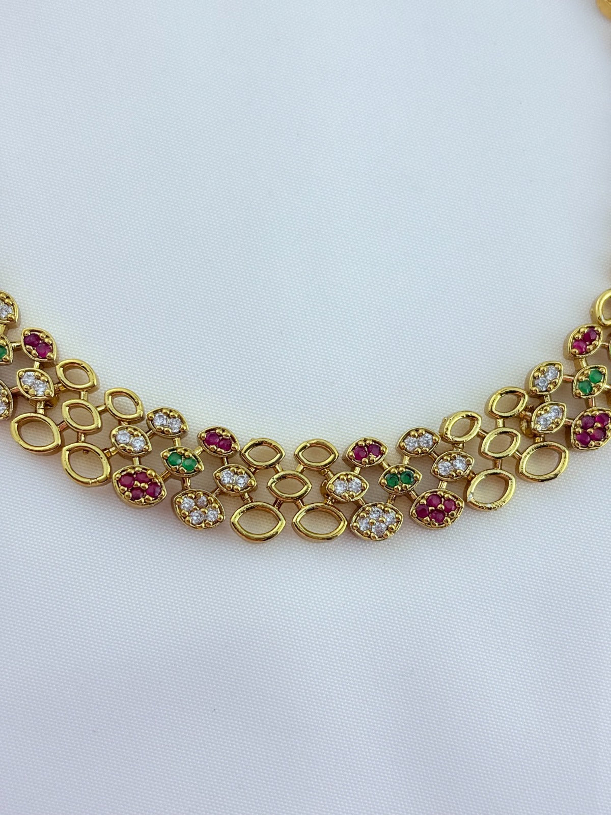 Modern and elegance crafted with AD stones - Matte finish necklace with matching earrings