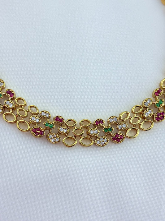 Modern and elegance crafted with AD stones - Matte finish necklace with matching earrings