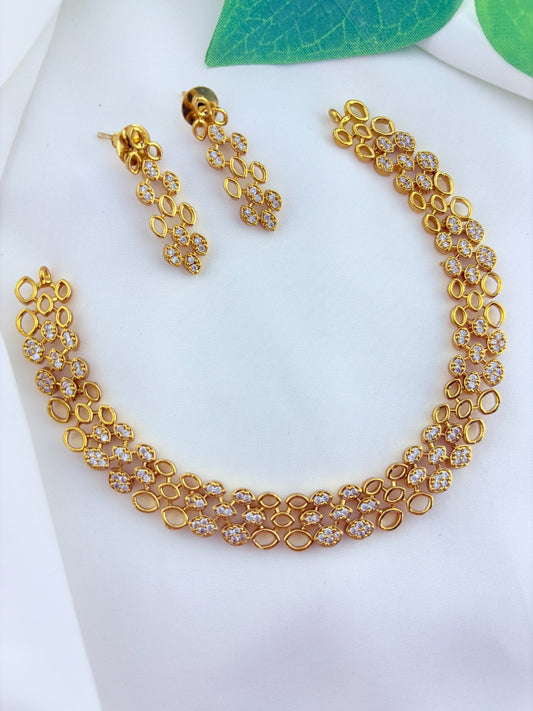 Modern and elegance crafted with AD stones - Matte finish necklace with matching earrings