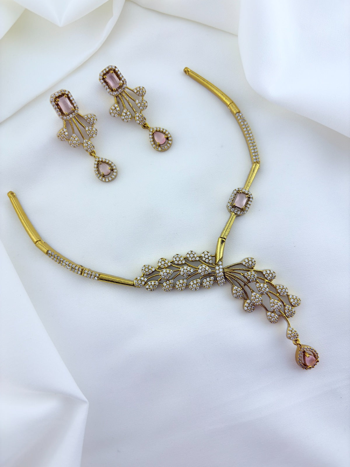 Premium hasli neckset crafted with classic AD stones - latest design with matching earrings