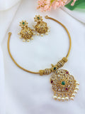 Premium matte finish classic AD stones multi color pendant with matching jumkha adorned with pearl drops