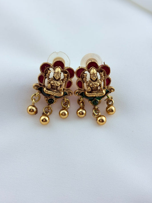 Trendy invisible chain with divine touch - Lakshmi pendant  and matching stud adorned with golden beads