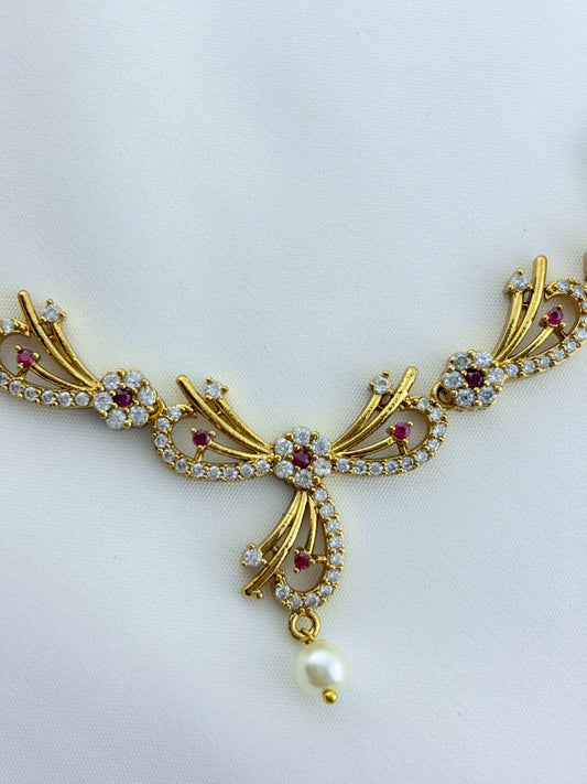 Beautifully crafted  premium Ad necklace and matching earrings with pearl drops