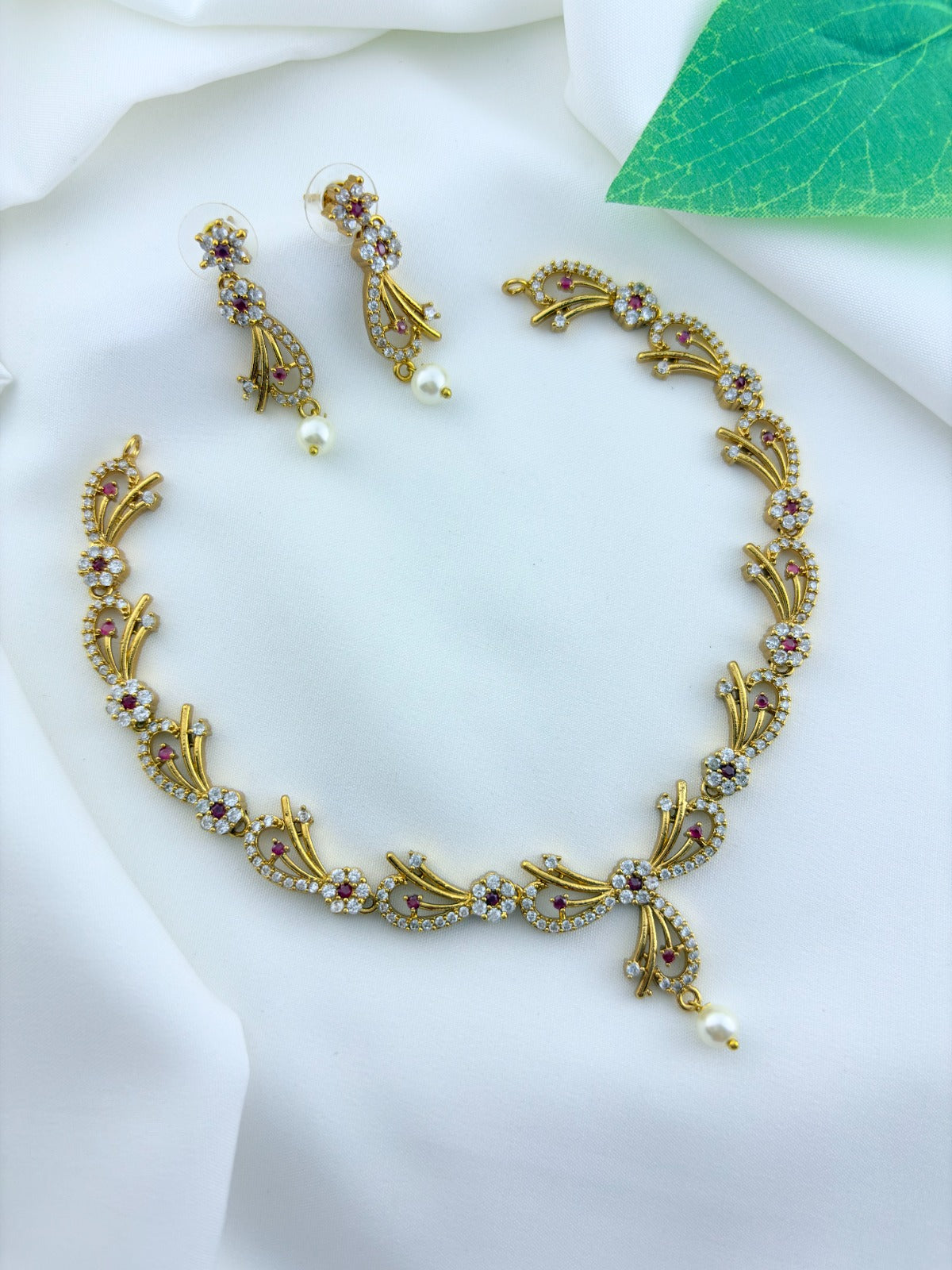 Beautifully crafted  premium Ad necklace and matching earrings with pearl drops