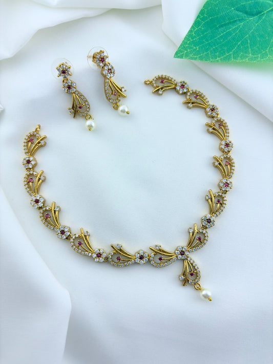 Beautifully crafted  premium Ad necklace and matching earrings with pearl drops