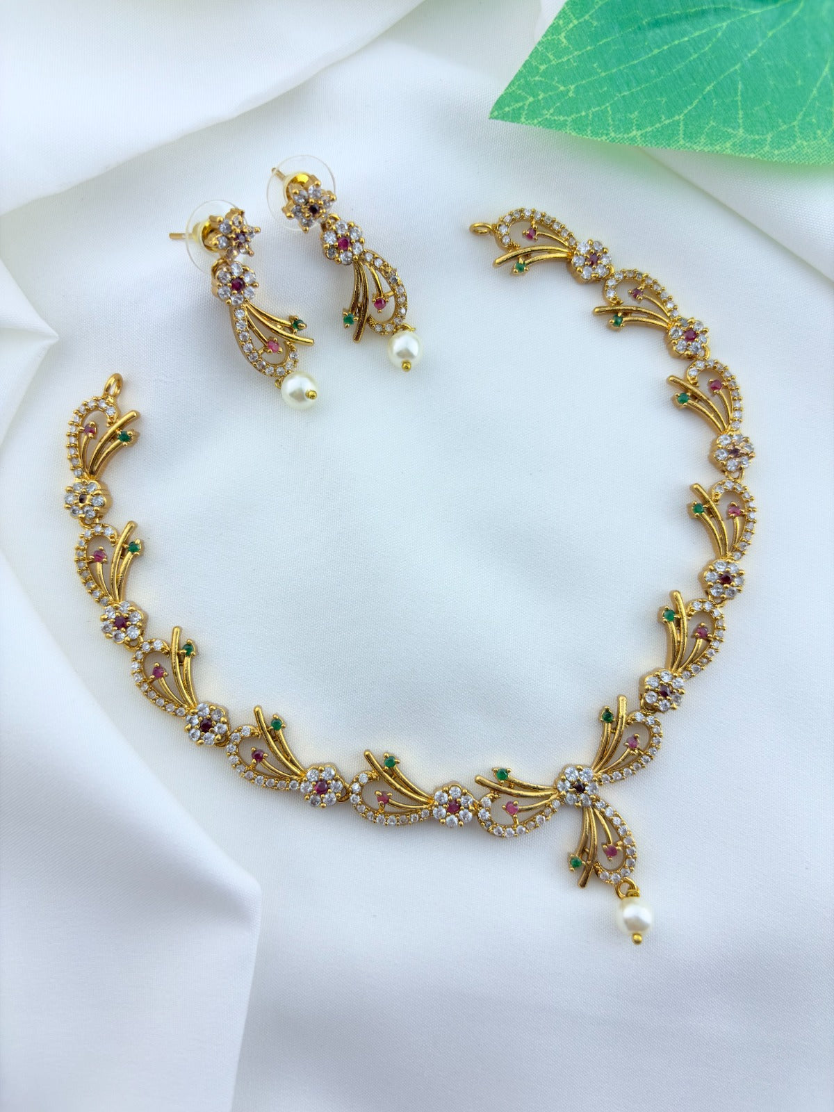 Beautifully crafted  premium Ad necklace and matching earrings with pearl drops