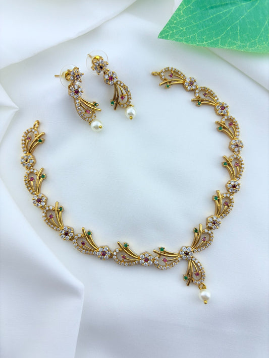 Beautifully crafted  premium Ad necklace and matching earrings with pearl drops