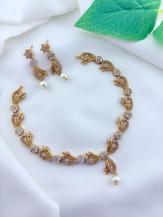 Beautifully crafted  premium Ad necklace and matching earrings with pearl drops
