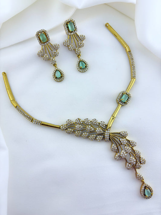 Premium hasli neckset crafted with classic AD stones - latest design with matching earrings