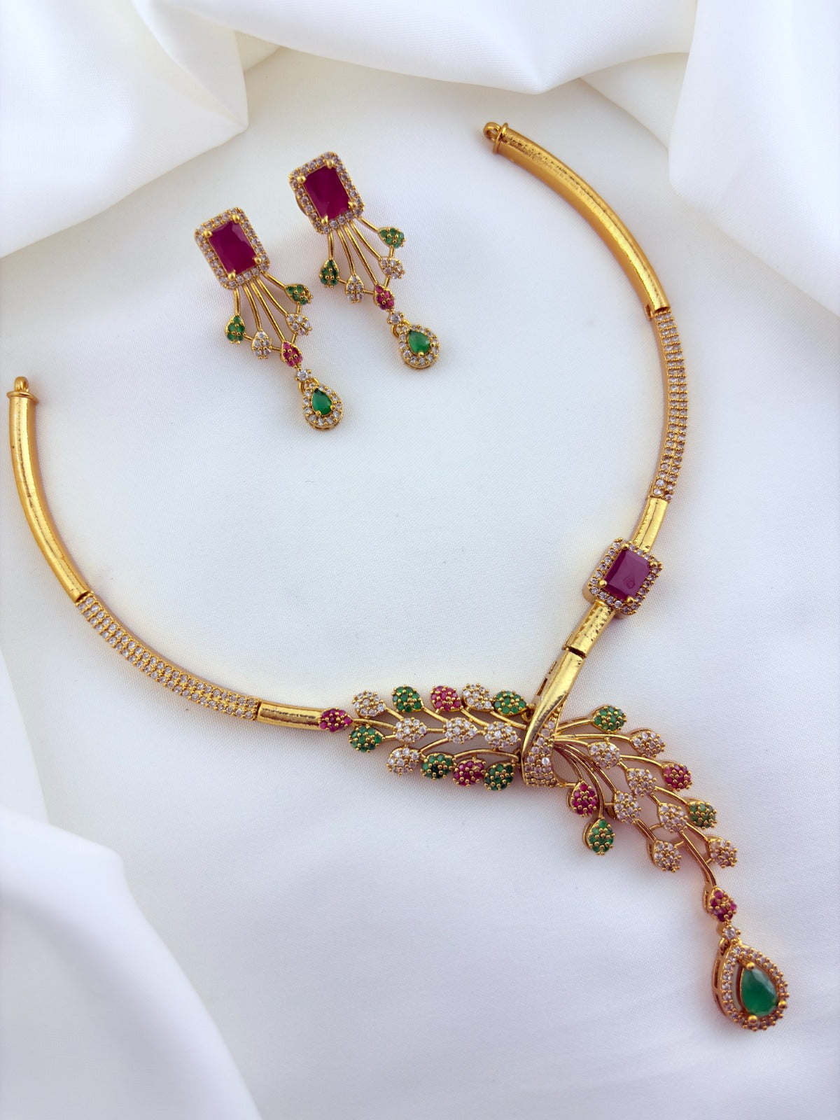 Premium hasli neckset crafted with classic AD stones - latest design with matching earrings