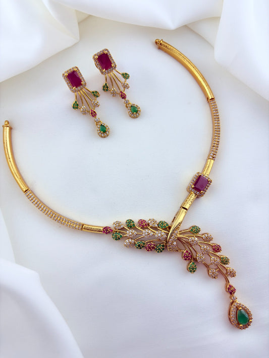 Premium hasli neckset crafted with classic AD stones - latest design with matching earrings