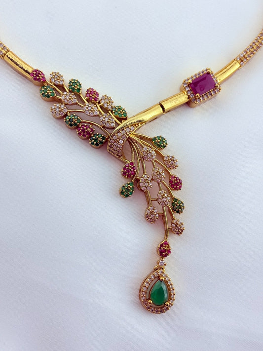 Premium hasli neckset crafted with classic AD stones - latest design with matching earrings