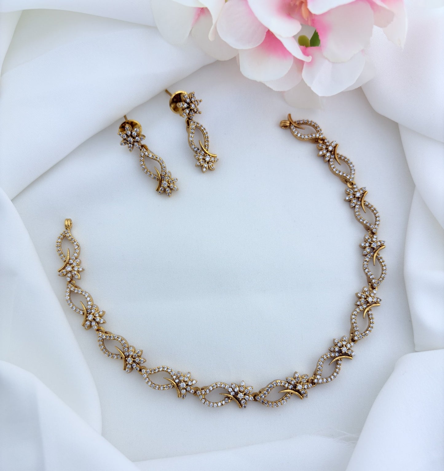 Perfectly crafted for everyday elegance - Premium matte AD necklace with matching earrings