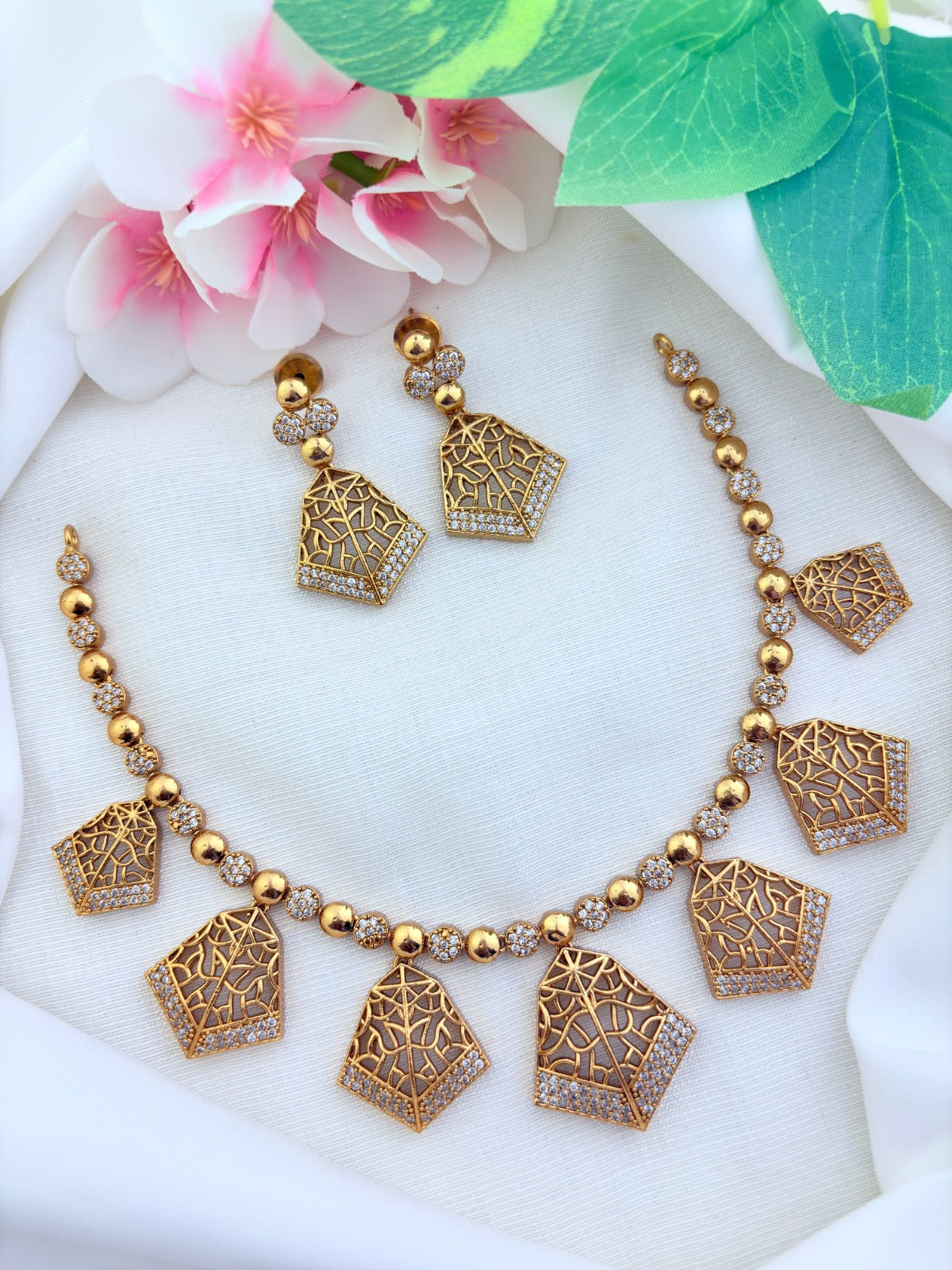 Style in modern tradition- Premium matte finish necklace adorned with AD stones