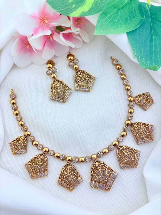 Style in modern tradition- Premium matte finish necklace adorned with AD stones