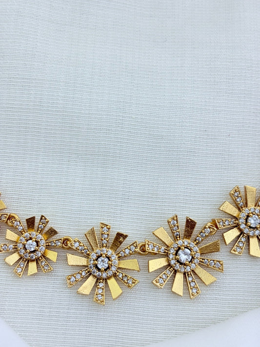 Elegant floral pattern necklace in premium matte finish wtih AD stones