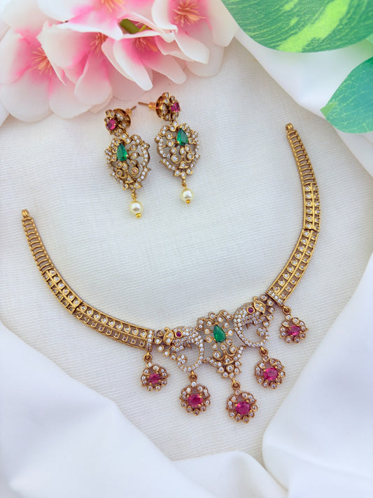 Traditional elephant motif design highlighted with classic stones and stone drops