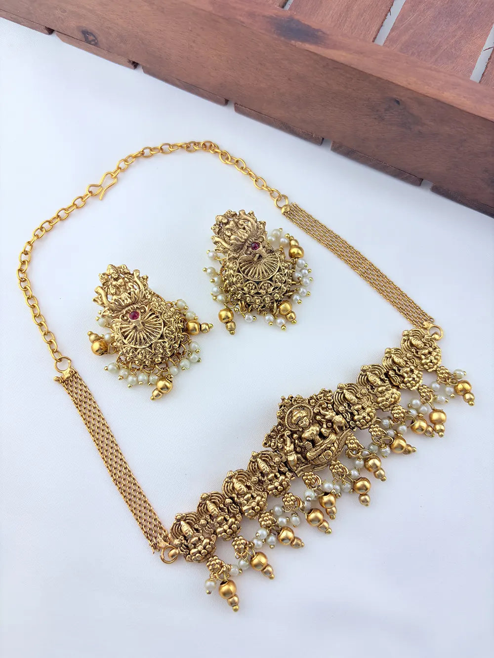 Temple inspired matte finish lakshmi choker