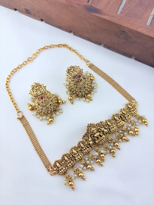 Temple inspired matte finish lakshmi choker