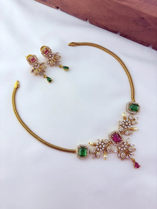 Classic stone necklace and earrings with premium matte texture