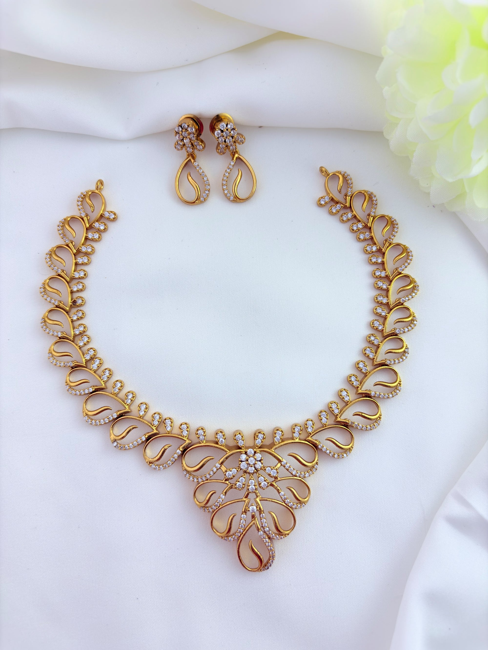 Premium matte finish AD stone neckset with matching earrings