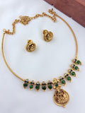 Matte finish lakshmi pendant temple neckset with traditional south indian design