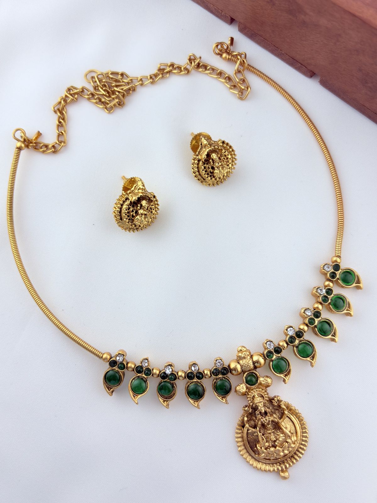 Matte finish lakshmi pendant temple neckset with traditional south indian design