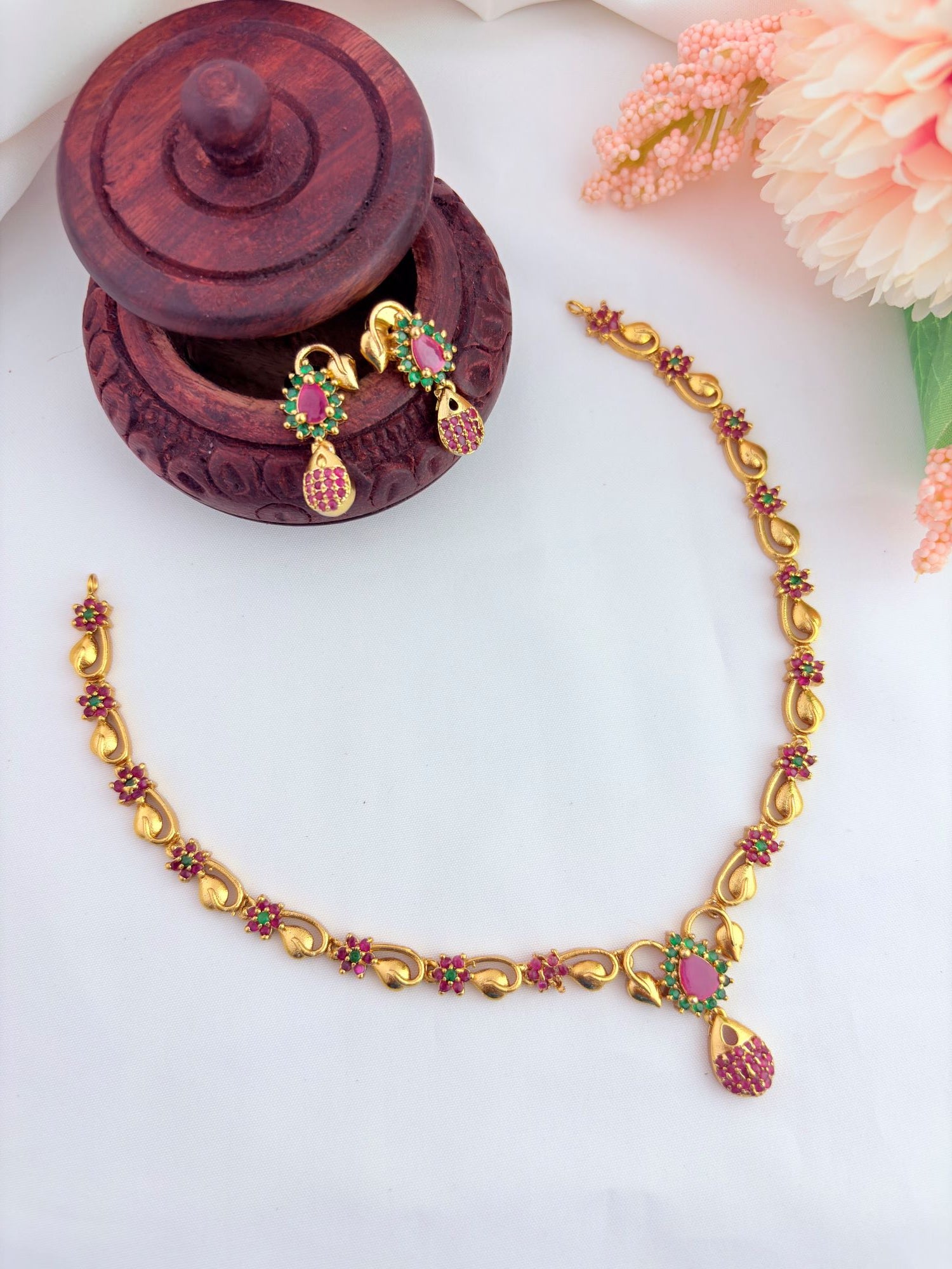 Elegant AD stone necklace in premium matte finish with matching earrings