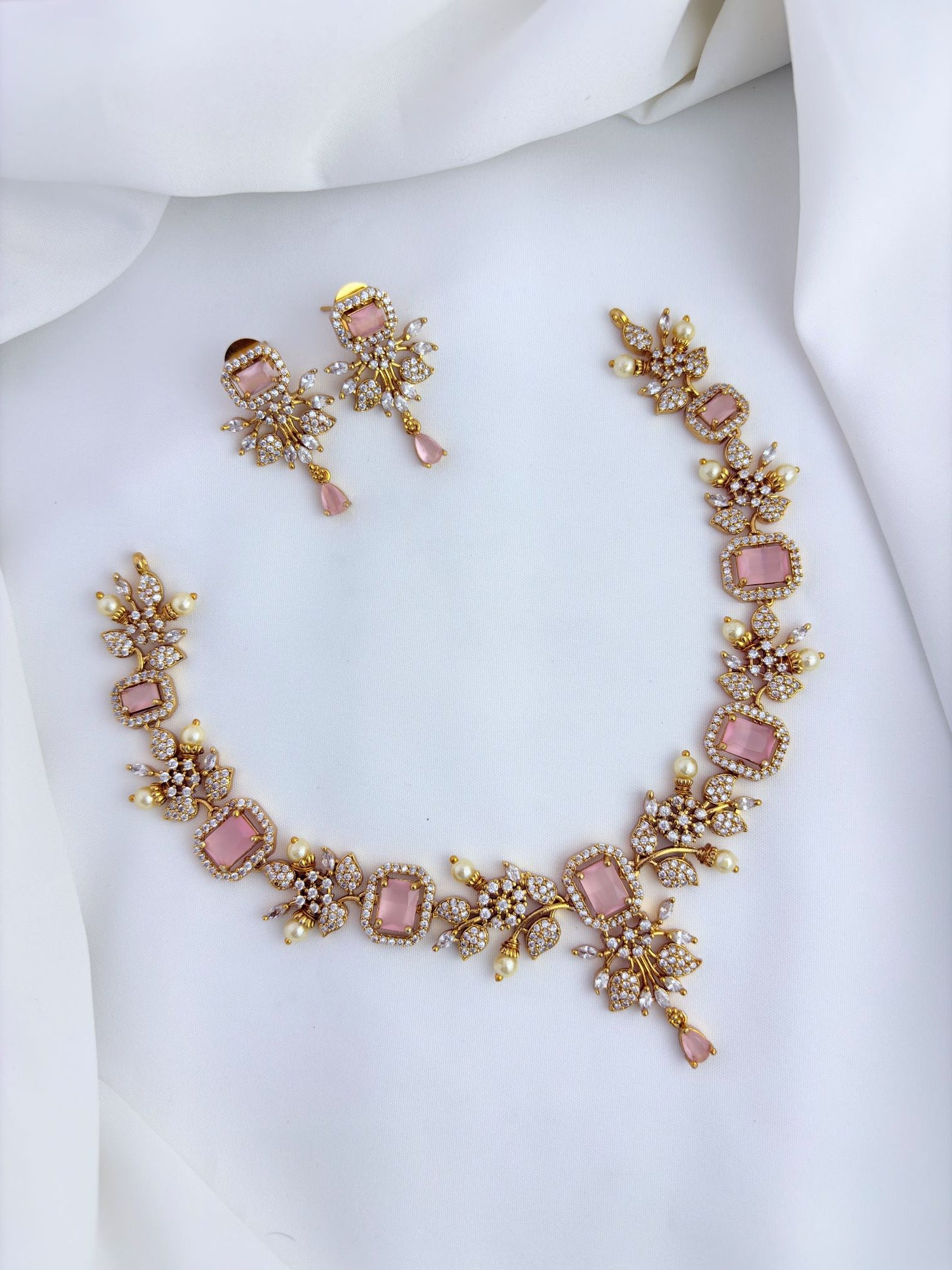 Premium matte finish neckset beautifully designed with pearls and stones
