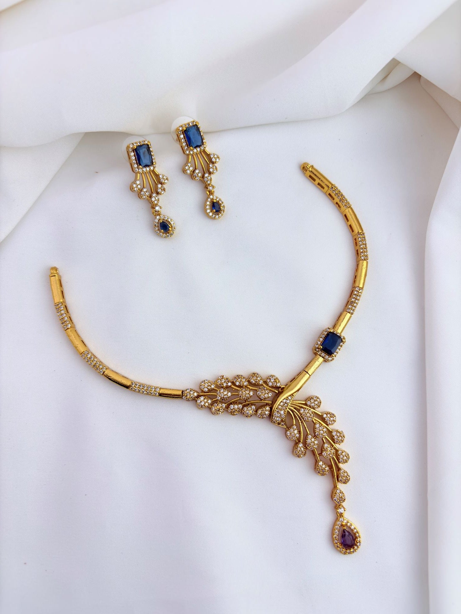 Premium hasli neckset crafted with classic AD stones - Latest design with matching earrings