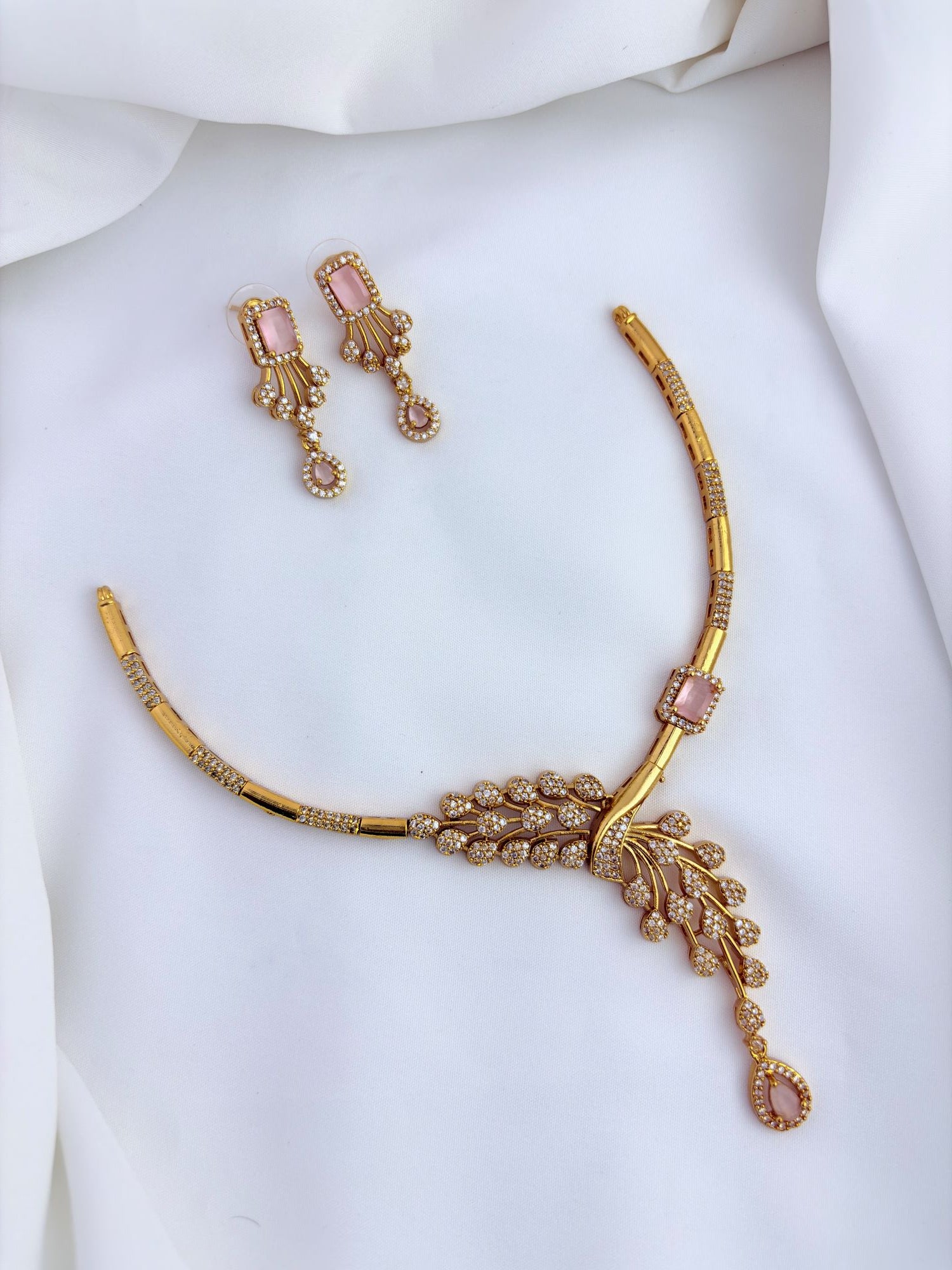 Premium hasli neckset crafted with classic AD stones - Latest design with matching earrings