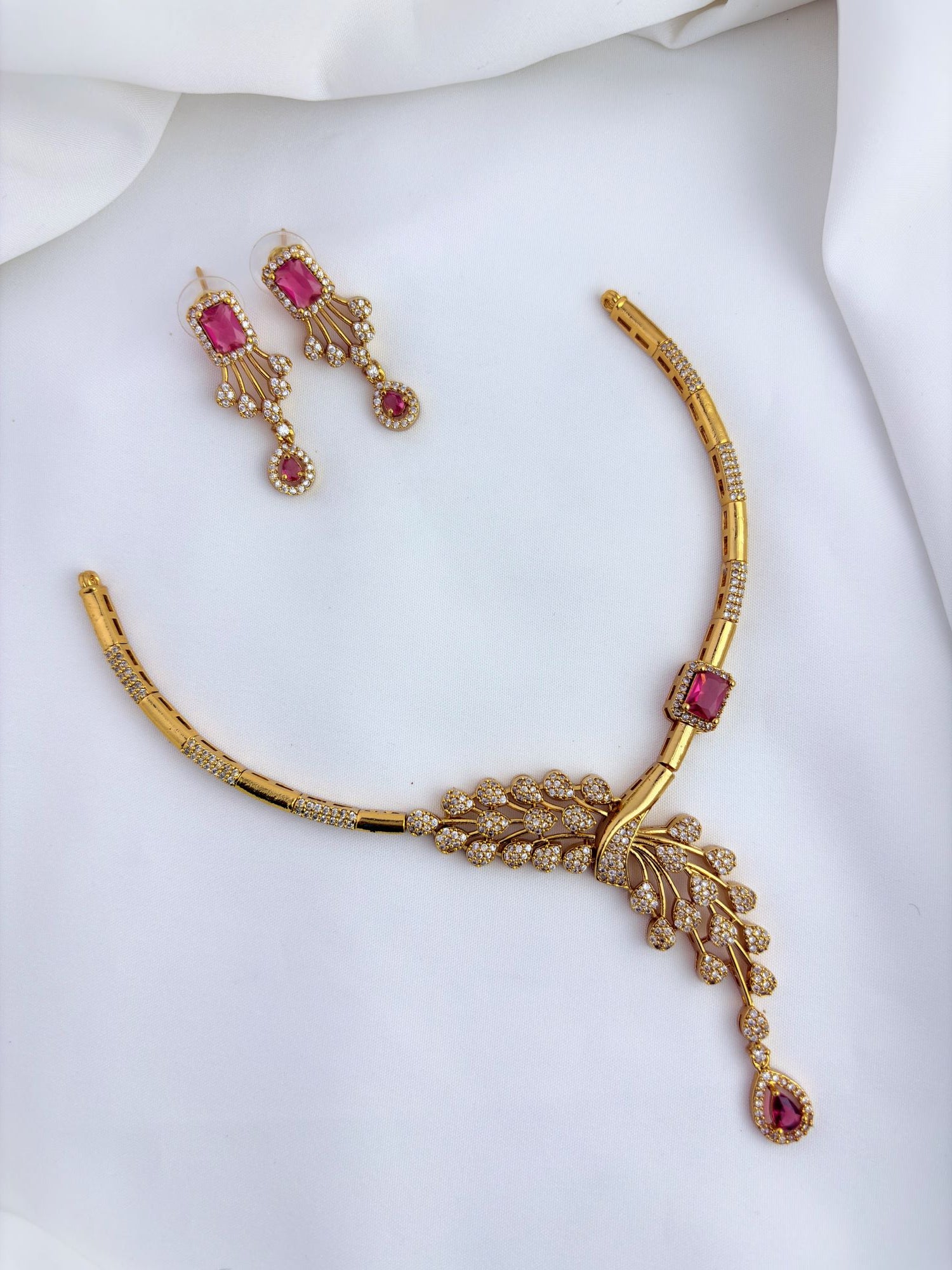 Premium hasli neckset crafted with classic AD stones - Latest design with matching earrings