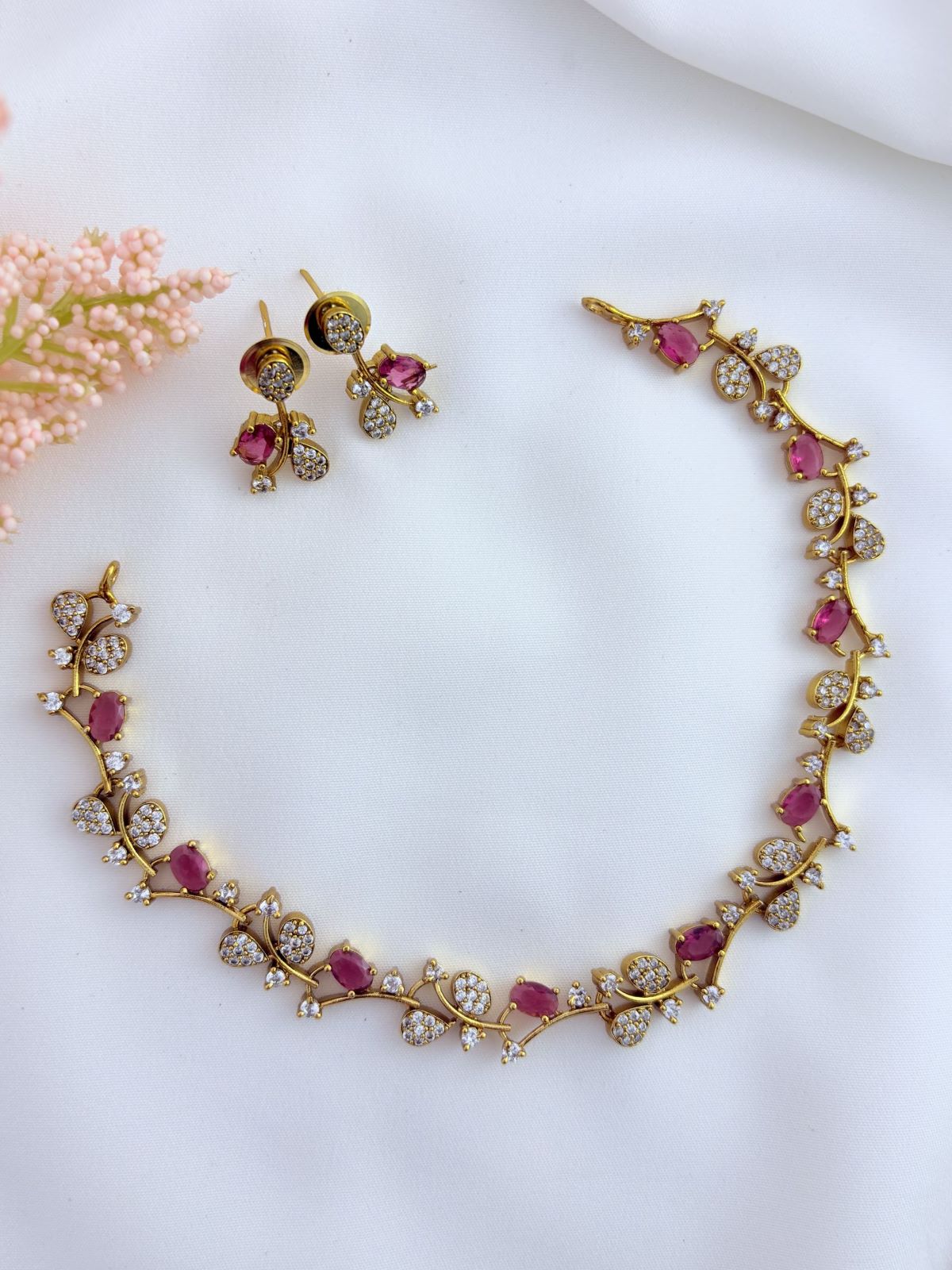 Premium matte finish AD stone neckset with perfectly matching earrings