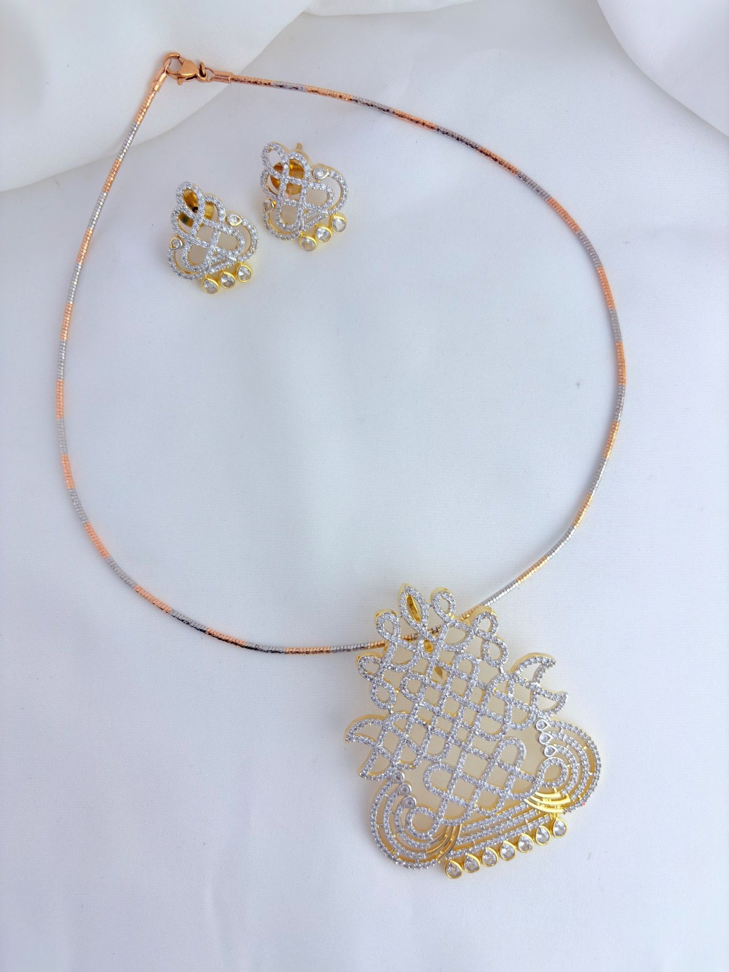 Tradition in modern elegance - Trending kollam pendant and earrings with premium GJ finish