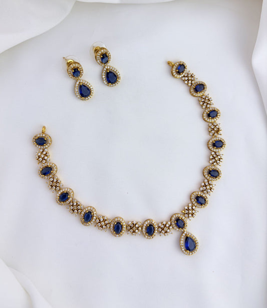 Crafted with style,designed for modern elegance - Premium matte finish AD necklace with matching earrings