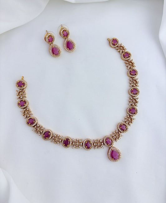 Crafted with style,designed for modern elegance - Premium matte finish AD necklace with matching earrings