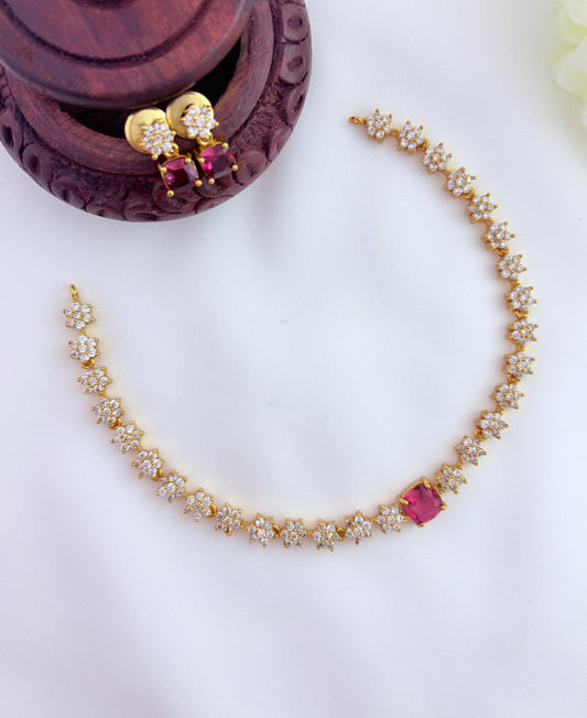 Premium matte finish floral pattern necklace beautifully crafted with AD stones
