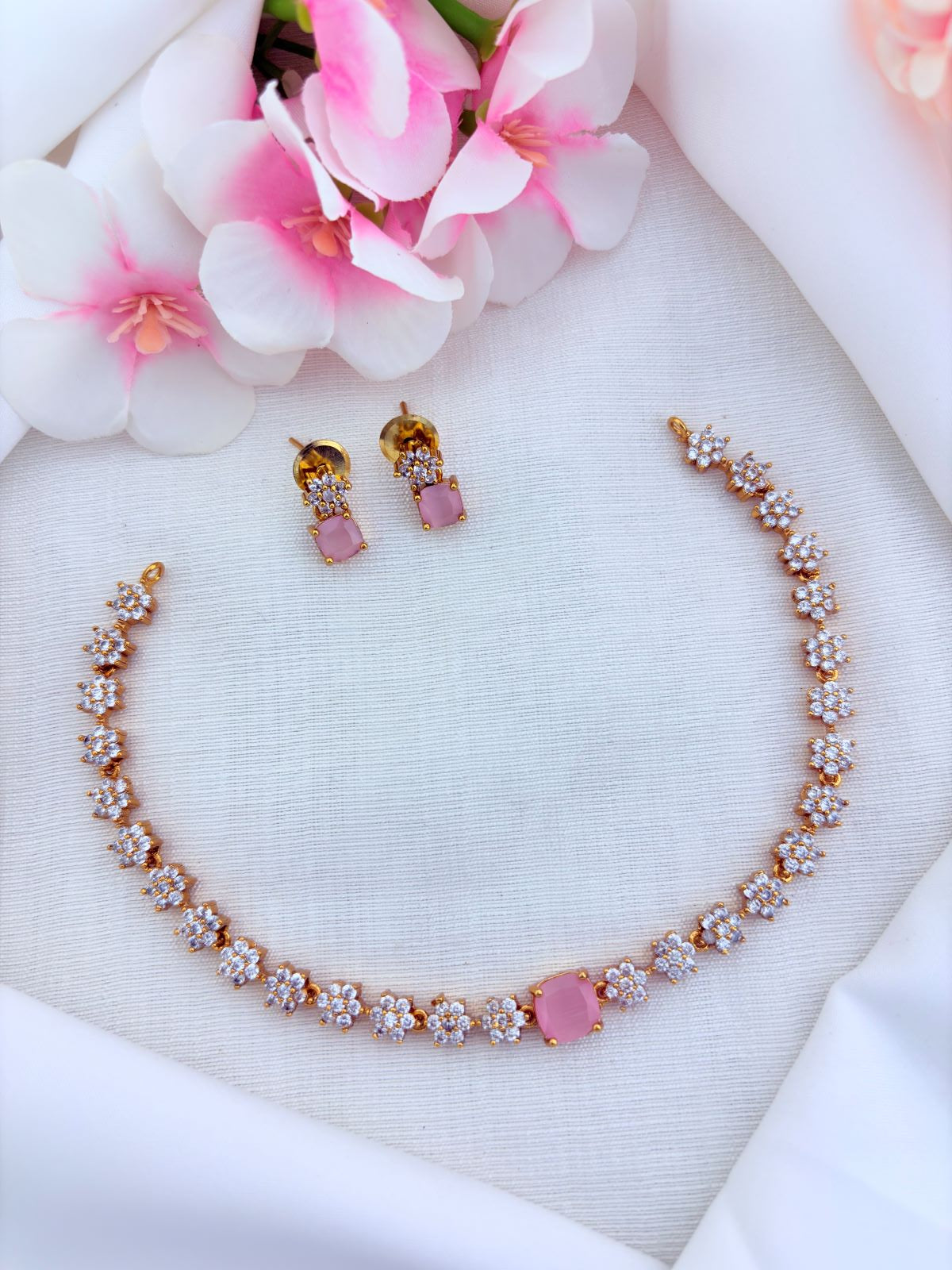 Premium matte finish floral pattern necklace beautifully crafted with AD stones