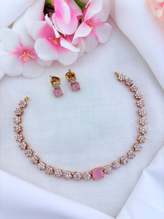 Premium matte finish floral pattern necklace beautifully crafted with AD stones